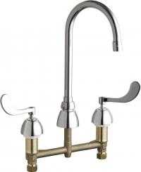 Chicago Faucets 786-E35ABCP Concealed Hot and Cold Water Sink Faucet, 8" Fixed Centers, 5-1/4" Gooseneck Spout, 1.5 GPM Softflo Aerator, 4" Wristblade Handle