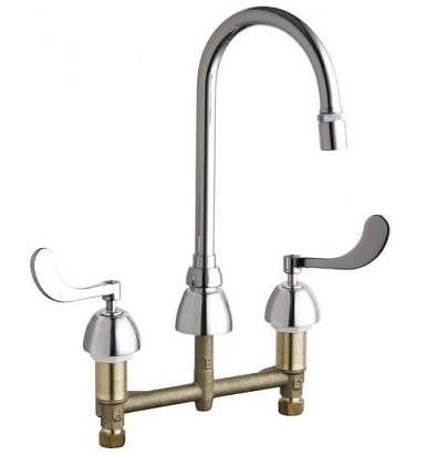 Chicago Faucets 786-E36-245ABCP Concealed Hot and Cold Water Sink Faucet, 8" Fixed Centers, 5-1/4" Gooseneck Spout, 1.5 GPM Laminar Flow Non-Aerating Outlet, Quaturn Control-A-Flo Operating Cartridge, 4" Wristblade Handle