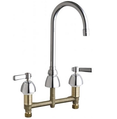 Chicago Faucets 786-E73-369XKABCP Concealed Hot and Cold Water Sink Faucet, 8" Fixed Centers, 5-1/4" Gooseneck Spout, 1.0 GPM Non-Aerating Laminar Outlet, Ceramic Cartridge, 2-3/8" Lever Handle