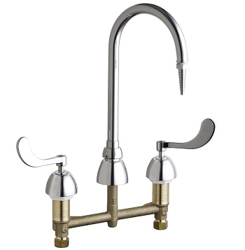 Chicago Faucets LWM2-A13-A Concealed Inlet Sink Faucet, 5-1/4" Gooseneck Spout, Full Flow Laboratory Serrated Nozzle, 4" Wristblade Handle
