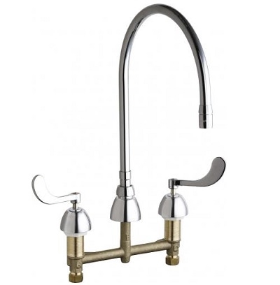 Chicago Faucets 786-GN10AE3SWGABCP Concealed Hot and Cold Water Sink Faucet, 8" Fixed Centers, 10" Gooseneck Swing Spout, 2.2 GPM Softflo Aerator, 4" Wristblade Handle