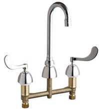 Chicago Faucets 786-GN1AE3ABCP Concealed Hot and Cold Water Sink Faucet, 8" Fixed Centers, 3-1/2" Gooseneck Spout, 2.2 GPM Softflo Aerator, 4" Wristblade Handle