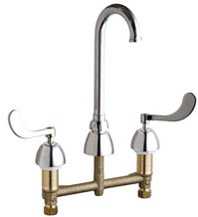 Chicago Faucets 786-GN1FCABCP Concealed Hot and Cold Water Sink Faucet, 8" Fixed Centers, 3-1/2" Gooseneck Spout, 1.5 GPM Laminar Flow Control Insert in Spout Inlet, 4" Wristblade Handle