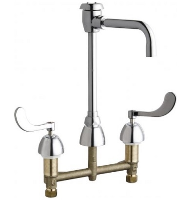 Chicago Faucets 786-GN2BVBCP Concealed Hot and Cold Water Sink Faucet, 8" Fixed Centers, 6" Gooseneck Spout with Atmospheric Vacuum Breaker, 4" Wristblade Handle