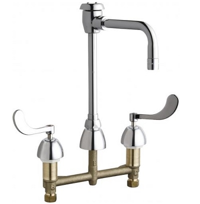 Chicago Faucets 786-GN2BVBE3-2ABCP Concealed Hot and Cold Water Sink Faucet, 8" Fixed Centers, 6" Gooseneck Spout with Atmospheric Vacuum Breaker, 2.2 GPM Softflo Aerator with Adapter, 4" Wristblade Handle