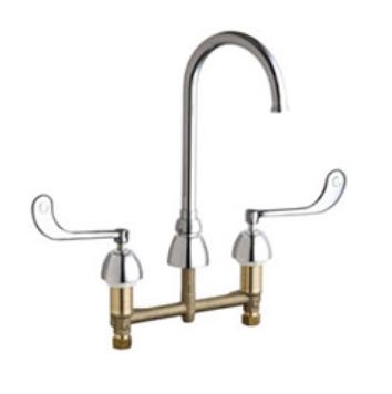 Chicago Faucets 786-GN2FC319ABCP Concealed Hot and Cold Water Sink Faucet, 8" Fixed Centers, 5-1/4" Gooseneck Spout, 1.5 GPM Laminar Flow Control, 6" Elbow Blade Handle