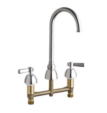 Chicago Faucets 786-GN2FC369ABCP Concealed Hot and Cold Water Sink Faucet, 8" Fixed Centers, 5-1/4" Gooseneck Spout, 1.5 GPM Laminar Flow Control, Lever Handle