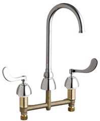 Chicago Faucets 786-GN2FCXKABCP Concealed Hot and Cold Water Sink Faucet, 8" Fixed Centers, Flow Control 5-1/4" Gooseneck Spout, 1.5 GPM, 4" Wristblade Handle, Ceramic 1/4-Turn Operating Cartridge