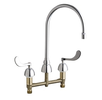 Chicago Faucets 786-GN8AE29XKABCP Concealed Hot and Cold Water Sink Faucet, 8" Fixed Centers, 8" Gooseneck Spout, 2.2 GPM Laminar Flow Non-Aerating Outlet, Ceramic 1/4-Turn Operating Cartridge, 4" Wristblade Handle