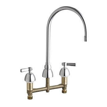 Chicago Faucets 786-GN8AE3-369ABCP Concealed Hot and Cold Water Sink Faucet, 8" Fixed Centers, 8" Gooseneck Spout, 2.2 GPM Softflo Aerator, Lever Handle