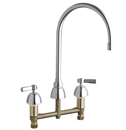 Chicago Faucets 786-GN8AE72-369AB Concealed Hot and Cold Water Sink Faucet, 8" Fixed Centers, 8" Gooseneck Spout, 0.5 GPM Non-Aerating Laminar Flow Outlet, 2-3/8" Lever Handle