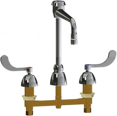 Chicago Faucets 786-GN8BVBE72-2AB Concealed Hot and Cold Water Sink Faucet, 8" Fixed Centers, 8" Gooseneck Spout with Atmospheric Vacuum Breaker, 0.5 GPM Non-Aerating Laminar Flow Outlet, 4" Wristblade Handle