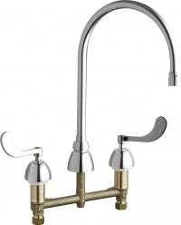 Chicago Faucets 786-GR8AE3V317AB Concealed Hot and Cold Water Sink Faucet, 8" Fixed Centers, 8" Restricted Swing Gooseneck Spout, 2.2 GPM Vandal Proof Softflo Aerator, 4" Wristblade Handle