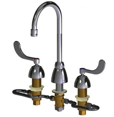 Chicago Faucets 786-HGN2AE36-317AB Hot and Cold Water Sink Faucet, Fully Adjustable 6" - 26", 5-1/4" Gooseneck Spout, 1.5 GPM Laminar Flow Non-Aerating Outlet, 4" Wristblade Handle