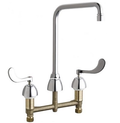 Chicago Faucets 786-HR8AE3V317XKAB Concealed Hot and Cold Water Sink Faucet, 8" Fixed Centers, 8" Restricted Swing High Arch Spout, 2.2 GPM Vandal Proof Softflo Aerator, Ceramic Cartridge, 4" Wristblade Handle