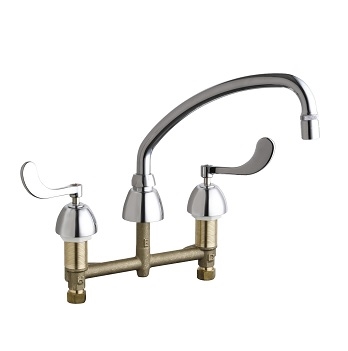 Chicago Faucets 786-L9E29ABCP Concealed Hot and Cold Water Sink Faucet, 8" Fixed Centers, 9-1/2" L-Type Spout, 2.2 GPM Laminar Flow Non-Aerating Outlet, 4" Wristblade Handle