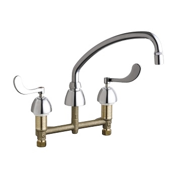 Chicago Faucets 786-L9E36ABCP Concealed Hot and Cold Water Sink Faucet, 8" Fixed Centers, 9-1/2" L-Type Spout, 1.5 GPM Laminar Flow Non-Aerating Outlet, 4" Wristblade Handle