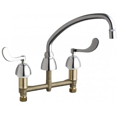 Chicago Faucets 786-L9E73ABCP Concealed Hot and Cold Water Sink Faucet, 8" Fixed Centers, 9-1/2" L-Type Swing Spout, 1.0 GPM Non-Aerating Laminar Outlet, 4" Wristblade Handle