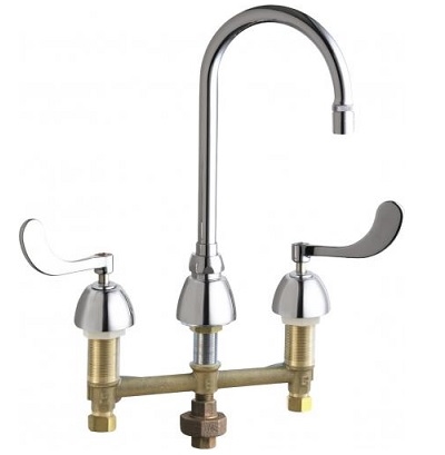 Chicago Faucets 786-TWE72ABCP Concealed Hot and Cold Water Sink Faucet with Third Water Inlet, 8" Fixed Centers, 5-1/4" Rigid/Swing Gooseneck Spout, 0.5 GPM Non-Aerating Laminar Flow Outlet, 4" Wristblade Handle