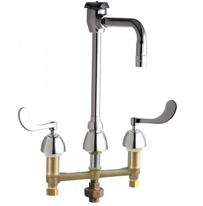 Chicago Faucets 786-TWG8BVBE3MAB Concealed Hot and Cold Water Sink Faucet with Third Water Inlet, 8" Fixed Centers, 8" Rigid/Swing Gooseneck Spout with Atmospheric Vacuum Breaker, 2.2 GPM Softflo Aerator with Adapter, 4" Wristblade Handle