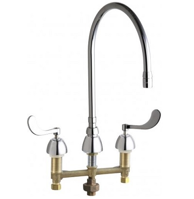 Chicago Faucets 786-TWGN10ASE3AB Concealed Hot and Cold Water Sink Faucet with Third Water Inlet, 8" Fixed Centers, 10" Swing Gooseneck Spout, 2.2 GPM Softflo Aerator, 4" Wristblade Handle