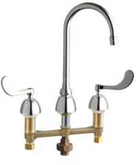 Chicago Faucets 786-TWGN2AE3ABCP Concealed Hot and Cold Water Sink Faucet with Third Water Inlet, 8" Fixed Centers, 5-1/4" Gooseneck Spout, 2.2 GPM Softflo Aerator, 4" Wristblade Handle