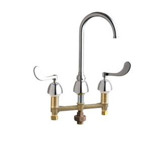 Chicago Faucets 786-TWGN2FCABCP Concealed Hot and Cold Water Sink Faucet with Third Water Inlet, 8" Fixed Centers, 5-1/4" Gooseneck Spout, 1.5 GPM Laminar Flow Control Insert, 4" Wristblade Handle