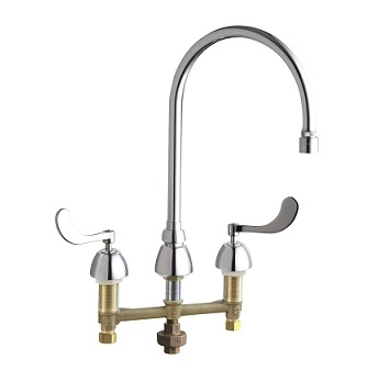 Chicago Faucets 786-TWGN8AE29VXKAB Concealed Hot and Cold Water Sink Faucet with Third Water Inlet, 8" Fixed Centers, 8" Gooseneck Spout, 2.2 GPM Laminar Flow Non-Aerating Outlet, Ceramic 1/4-Turn Operating Cartridge, 4" Wristblade Handle