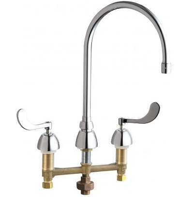 Chicago Faucets 786-TWGN8AE3ABCP Concealed Hot and Cold Water Sink Faucet with Third Water Inlet, 8" Fixed Centers, 8" Rigid/Swing Gooseneck Spout, 2.2 GPM Softflo Aerator, 4" Wristblade Handle