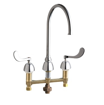 Chicago Faucets 786-TWGN8FCABCP Concealed Hot and Cold Water Sink Faucet with Third Water Inlet, 8" Fixed Centers, 8" Gooseneck Spout, 1.5 GPM Laminar Flow Control Insert, 4" Wristblade Handle