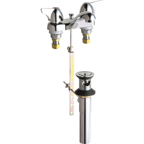 Chicago Faucets 797-1000ABCP Hot and Cold Water Sink Faucet with Pop-up Waste, 4" Fixed Centers, 4" Integral Spout, 2.2 GPM Softflo Aerator, 2" Canopy Single Wing Handle