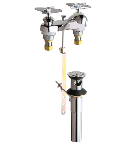 Chicago Faucets 797-633ABCP Hot and Cold Water Sink Faucet with Pop-up Waste, 4" Fixed Centers, 2.2 GPM Softflo Aerator, 3" Cross Handle