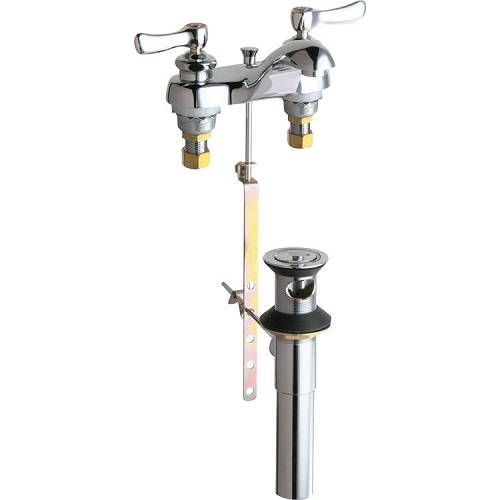 Chicago Faucets 797-ABCP Hot and Cold Water Sink Faucet with Pop-up Waste, 4" Fixed Centers, 4" Integral Spout, 2.2 GPM Softflo Aerator, 2-3/8" Lever Handle
