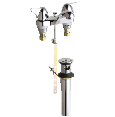 Chicago Faucets 797-E70-1000ABCP Hot and Cold Water Sink Faucet with Pop-up Waste, 4" Fixed Centers, 0.5 GPM Non-Aerating Laminar Flow Outlet, 2" Canopy Single Wing Handle