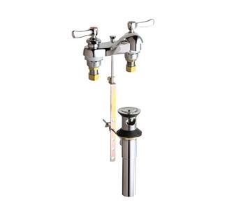 Chicago Faucets 797-VABCP Hot and Cold Water Sink Faucet with Pop-up Waste, 4" Fixed Centers, 4" Integral Spout, 2.2 GPM Vandal Proof Softflo Aerator, 2-3/8" Lever Handle