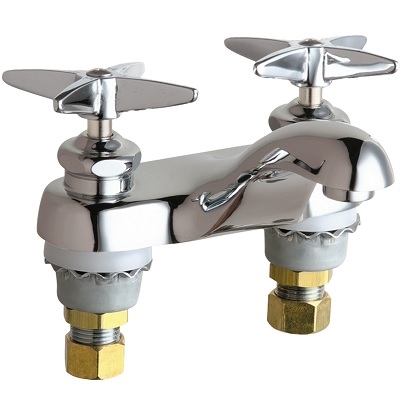 Chicago Faucets 802-633ABCP Hot and Cold Water Sink Faucet, 4" Fixed Centers, 2.2 GPM Softflo Aerator, 3" Cross Handle