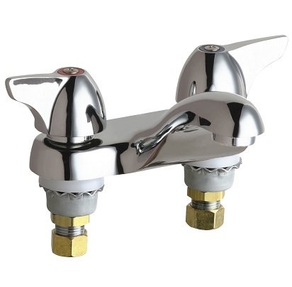 Chicago Faucets 802-E70-1000ABCP Hot and Cold Water Sink Faucet, 4" Fixed Centers, 0.5 GPM Non-Aerating Laminar Flow Outlet, 2" Canopy Single Wing Handle