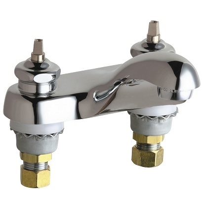 Chicago Faucets 802-E70LEHAB Hot and Cold Water Sink Faucet, 4" Fixed Centers, 0.5 GPM Non-Aerating Laminar Flow Outlet, Less Handle