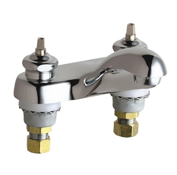 Chicago Faucets 802-LEHXKAB Hot and Cold Water Sink Faucet, 4" Fixed Centers, 2.2 GPM Softflo Aerator, Ceramic 1/4-Turn Operating Cartridge, Less Handles
