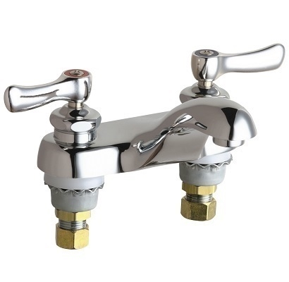 Chicago Faucets 802-VE39VPABCP Hot and Cold Water Sink Faucet, 4" Fixed Centers, 0.35 GPM Vandal Proof Econo-Flo Non-Aerating Outlet, 2-3/8" Lever Handle