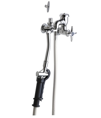 Chicago Faucets 809-777-21KCP Bed Pan Cleaner with Loose Key, Single Handle, Full Flow Self-Closing Spray Valve, Atmospheric Vacuum Breaker, 3" Cross Handle