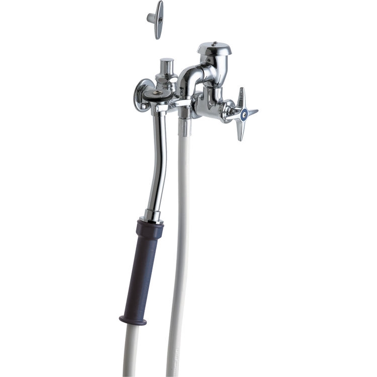 Chicago Faucets 809-CP Bed Pan Cleaner with Loose Key, Single Handle, 1.5 GPM 25-degree Male Rose Spray, Atmospheric Vacuum Breaker, 3" Cross Handle