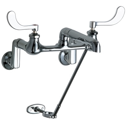 Chicago Faucets 814-317CP Hot and Cold Water Sink Faucet, 8" Body, Adjustable Arms 3" - 13", 7-1/8" Rigid Spout with Pail Hook, 4" Wristblade Handle