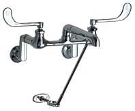 Chicago Faucets 814-CP Hot and Cold Water Service Sink Faucet, 8" Body, Adjustable Arms 3" - 13", 7-1/8" Rigid Spout with Pail Hook, 6" Elbow Blade Handle