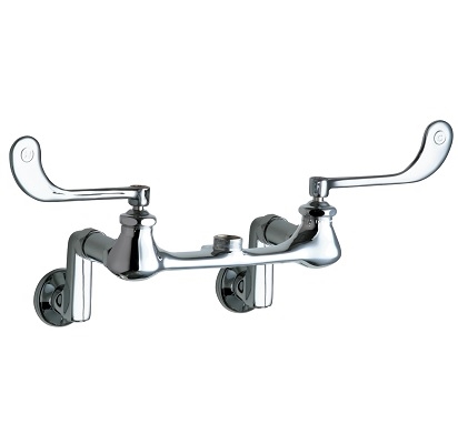 Chicago Faucets 814-LES Hot and Cold Water Sink Faucet, 8" Body, Adjustable Arms 3" - 13", 6" Elbow Blade Handles, Less Spout
