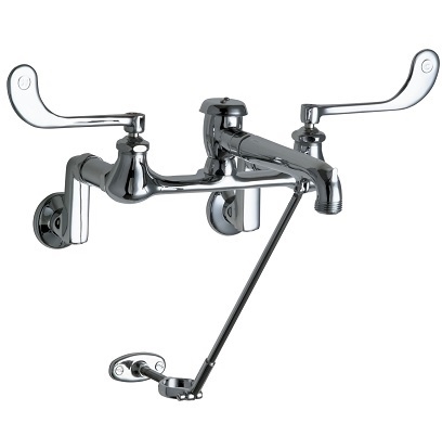 Chicago Faucets 814-VBXKCP Hot and Cold Water Sink Faucet, 8" Body, Adjustable Arms 3" - 13", 7-1/2" Rigid Spout with Pail Hook, Atmospheric Vacuum Breaker, Ceramic Cartridge, 6" Elbow Blade Handle