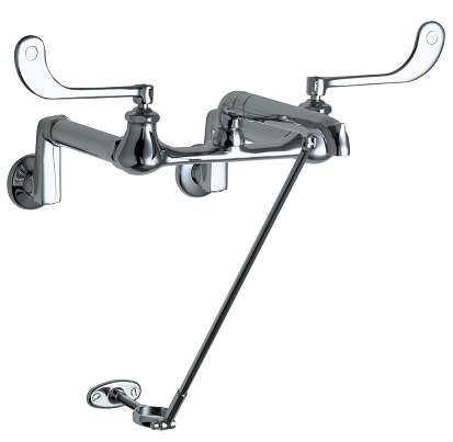 Chicago Faucets 815-CP Hot and Cold Water Sink Faucet, 8" Body, Adjustable Arms 3" - 13", 7-1/8" Rigid Spout with Pail Hook, 5" Inlet Supply Extensions, 6" Elbow Blade Handle