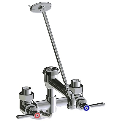 Chicago Faucets 835-369CP Hot and Cold Water Service Sink Faucet with Supplies from Above, 6" Fixed Centers, 5-3/4" Rigid Spout with Vacuum Breaker and Pail Hook, 2-3/8" Lever Handle, Polished Chrome