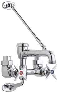 Chicago Faucets 835-CP Exposed Hot and Cold Water Service Sink Faucet with Supplies from Above, 6" Centers, 5-3/4" Vacuum Breaker Spout with Pail Hook, 3" Cross Handle, Polished Chrome