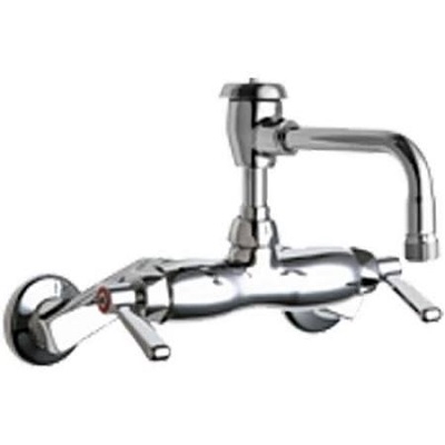 Chicago Faucets 886-RL8BVBE2-2CP Hot and Cold Water Sink Faucet, 3-3/8" Body with Adjustable Arms 3" - 8-3/8", 8" L-Type Spout with Atmospheric Vacuum Breaker, Full-flow, Integral Shut-off Stop, 2-3/8" Lever Handle